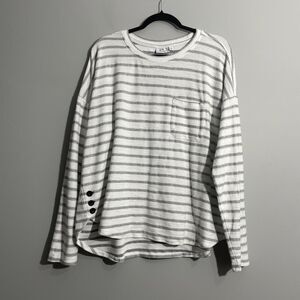 Kim Rogers Women’s White Gray Striped Pullover Top XL Casual Classic Knit
